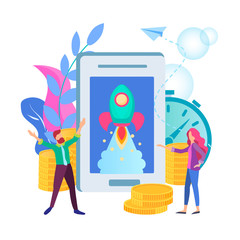 Startup concept, the beginning of mobile Internet business, young people in a short time to organize a successful business, the development of mobile Internet business.