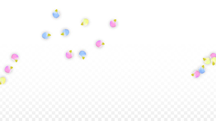 Vector Realistic Colorful Petals Falling on Transparent Background.  Spring Romantic Flowers Illustration. Flying Petals. Sakura Spa Design. Blossom Confetti. Design Elements for Wedding Decoration.