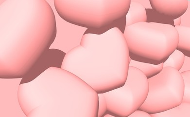 3D background illustration, pastel pink heart for wedding cards and valentines