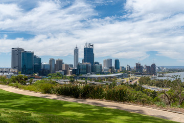 Fototapeta na wymiar Complete skyline of Perth seen from Kingspark including Elizabeth Quay