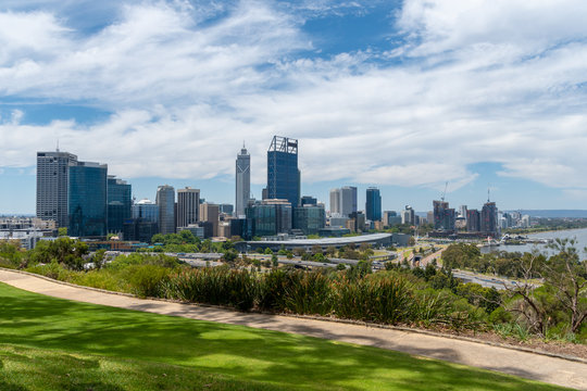 Complete skyline of Perth seen from Kingspark including Elizabeth Quay