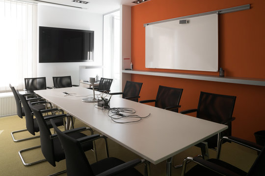 Interior of meeting room in moder office. Emty office.