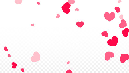 Hearts Confetti Falling Background. St. Valentine's Day pattern. Romantic Scattered Hearts Design Element. Love. Sweet Moment. Gift. Cute Element of Design for Sales or Celebration.