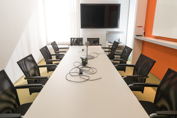 Interior of meeting room in moder office. Emty office.
