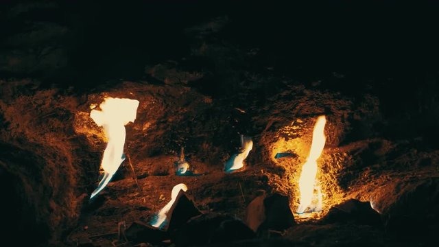 Natural gas methane burning on Chimera mountain hill. Chimera fire