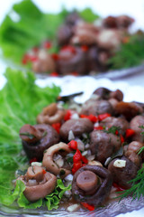  marinated mushrooms laid out in a salad bowl