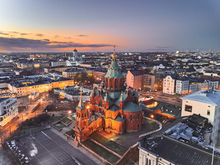 Aerial view of Uspenski Cathedral, Helsinki Finland - obrazy, fototapety, plakaty