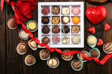 a lot of variety chocolate pralines, belgian confectionery gourmet chocolate