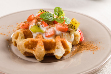 Fresh egg waffles dessert