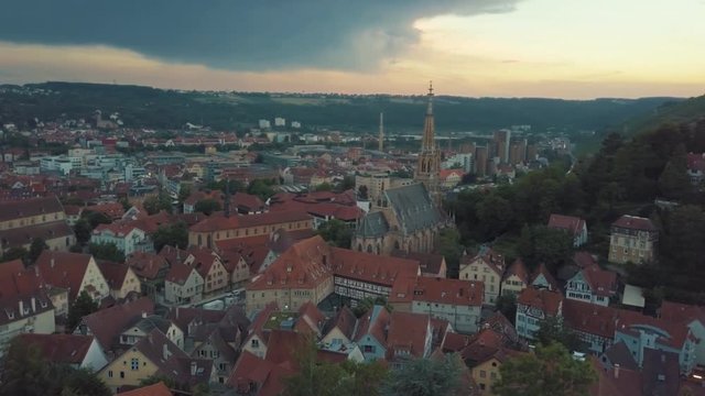 Aerial drone shot of an old medieval city in South Germany, Europe - Esslingen am Neckar in Baden-Wuerttemberg