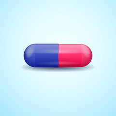 Red and blue full medical pill capsule with medicine