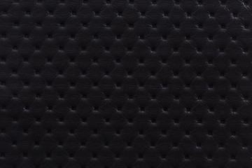 Black texture of artificial leather with geometric embossed squares for background and design.