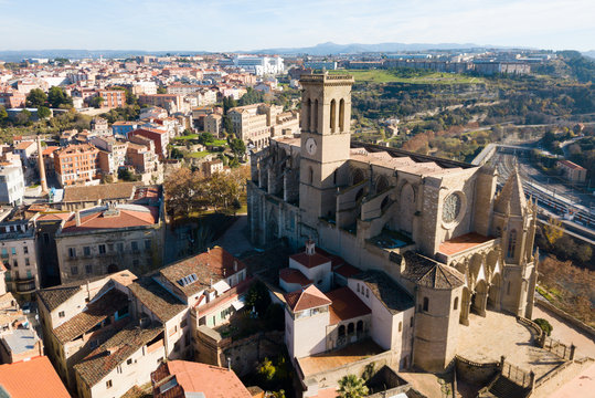 Above view Collegiate Basilica of Santa Maria in Manresa, Spain