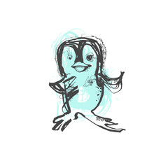 doodle sketch drawing of stupid penguin