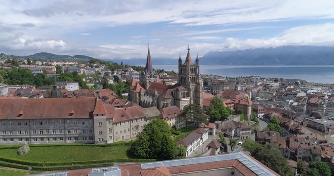 Lausanne cathedral approach - Aerial 4K