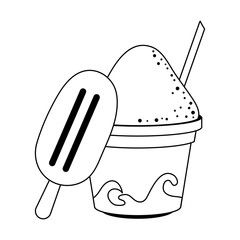 popsicle and frozen drink with straw in black and white