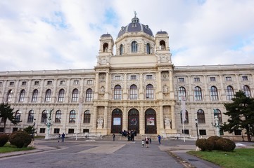 Facades of the Museum of Nature (Naturhistorisches Museum Wien) and the Museum of Art History (Kunsthistorisches Museum Wien) in the center of Vienna.