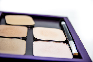 cosmetics for professional makeup on white background
