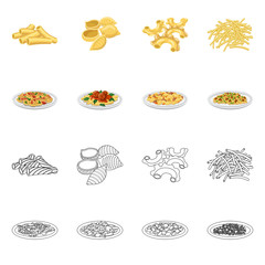 Vector illustration of pasta and carbohydrate sign. Set of pasta and macaroni stock vector illustration.