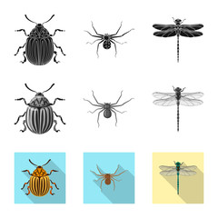 Isolated object of insect and fly symbol. Set of insect and element stock vector illustration.