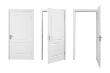 Set of closed and opened light doors isolated on white