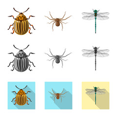 Isolated object of insect and fly sign. Collection of insect and element vector icon for stock.
