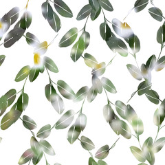 Foliage pattern on white background. Floral ornament decoration.