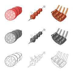 Vector illustration of meat and ham logo. Collection of meat and cooking stock symbol for web.