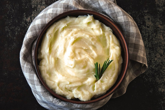Homemade mashed potatoes with fragrant herbs.