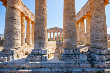 Ruins of ancient Greek Doric temple located on the top of Monte Bàrbaro