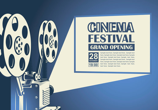 cinema poster with retro film projector background
