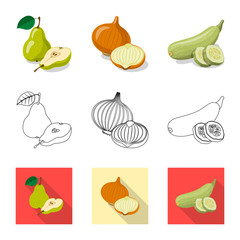 Vector illustration of vegetable and fruit logo. Collection of vegetable and vegetarian stock symbol for web.
