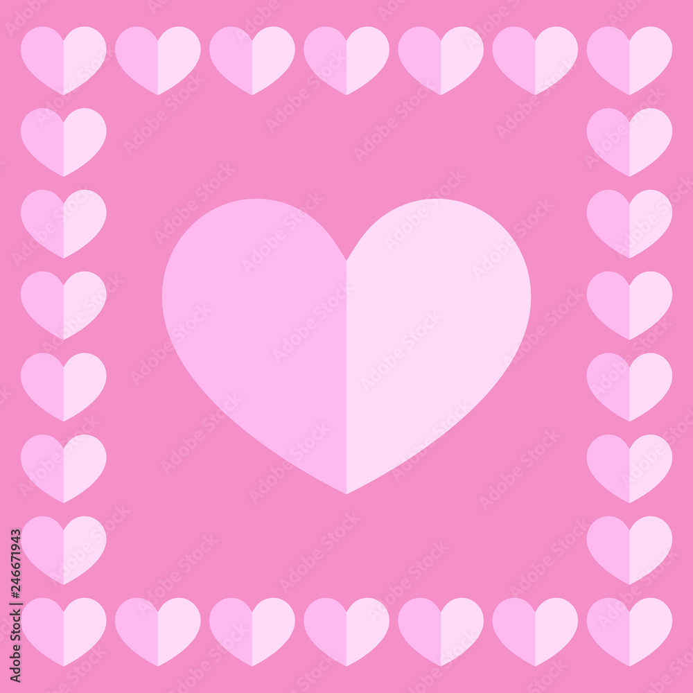 Poster one pink and white heart with frame on pink for pattern and design
