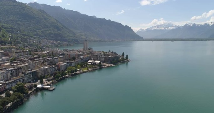 Montreux aerial approach - Aerial 4K