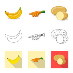 Isolated object of vegetable and fruit sign. Collection of vegetable and vegetarian stock vector illustration.