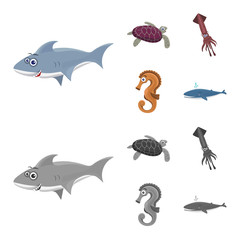 Isolated object of sea and animal icon. Collection of sea and marine stock vector illustration.