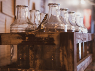 empty glass bottles on the table