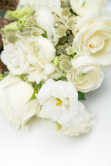 Obraz na płótnie Canvas White Flower Wedding bouquet Flat Lay on White Background