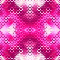 Geometric abstract low poly pattern with hearts.