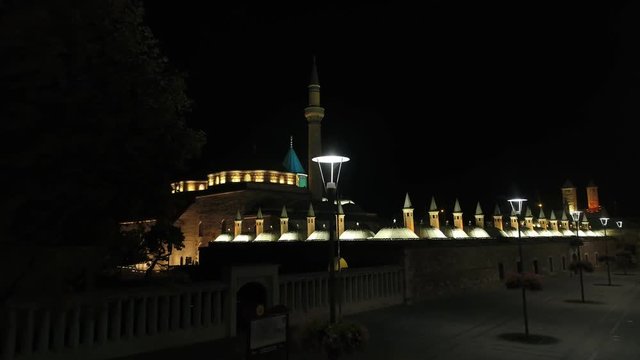 Konya Mevlana Mosque Complex Night Aerial View 2