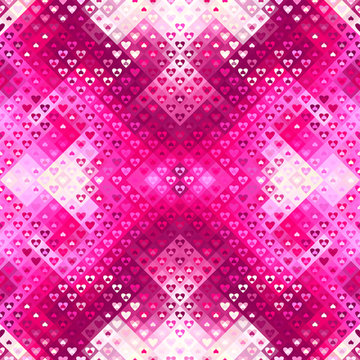 Geometric abstract low poly pattern with hearts.