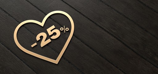 Golden heart on wood, Valentine's day, offer 25% discount