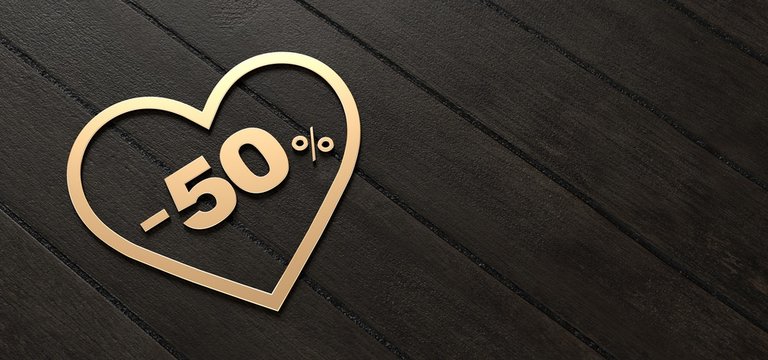 Golden heart on wood, Valentine's day, offer 50% discount