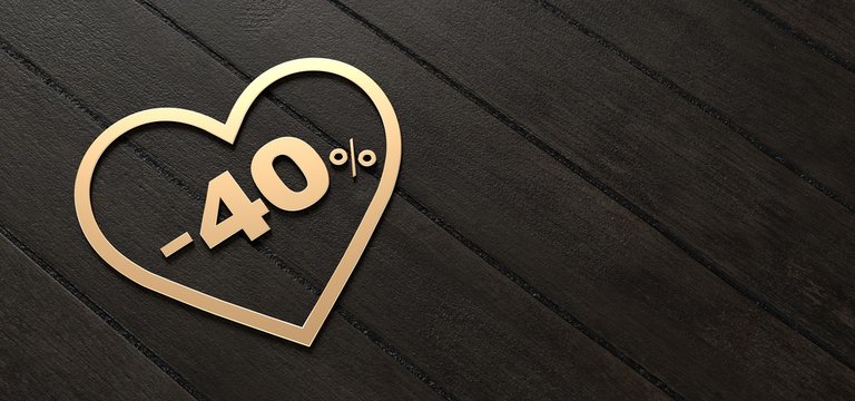 Golden heart on wood, Valentine's day, offer 40% discount