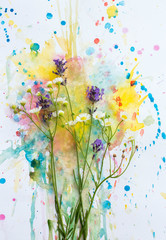 Flowers on watercolor background