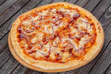  appetizing, fresh pizza on the table, for a design decoration in cooking