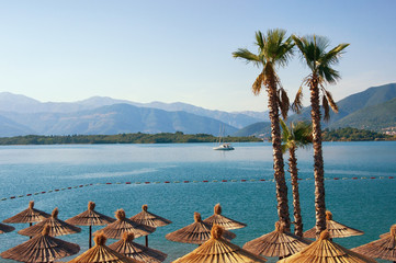 Summer vacations. Montenegro, view of Bay of Kotor near Lustica peninsula on a sunny day