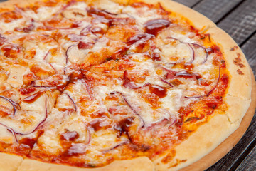  appetizing, fresh pizza on the table, for a design decoration in cooking