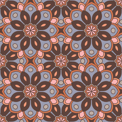 Abstract seamless pattern with mandala flower. Mosaic, tile. Floral background. Vector illustration.    