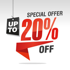 20 percent off special offer sale isolated red black grey origami speech sticker icon